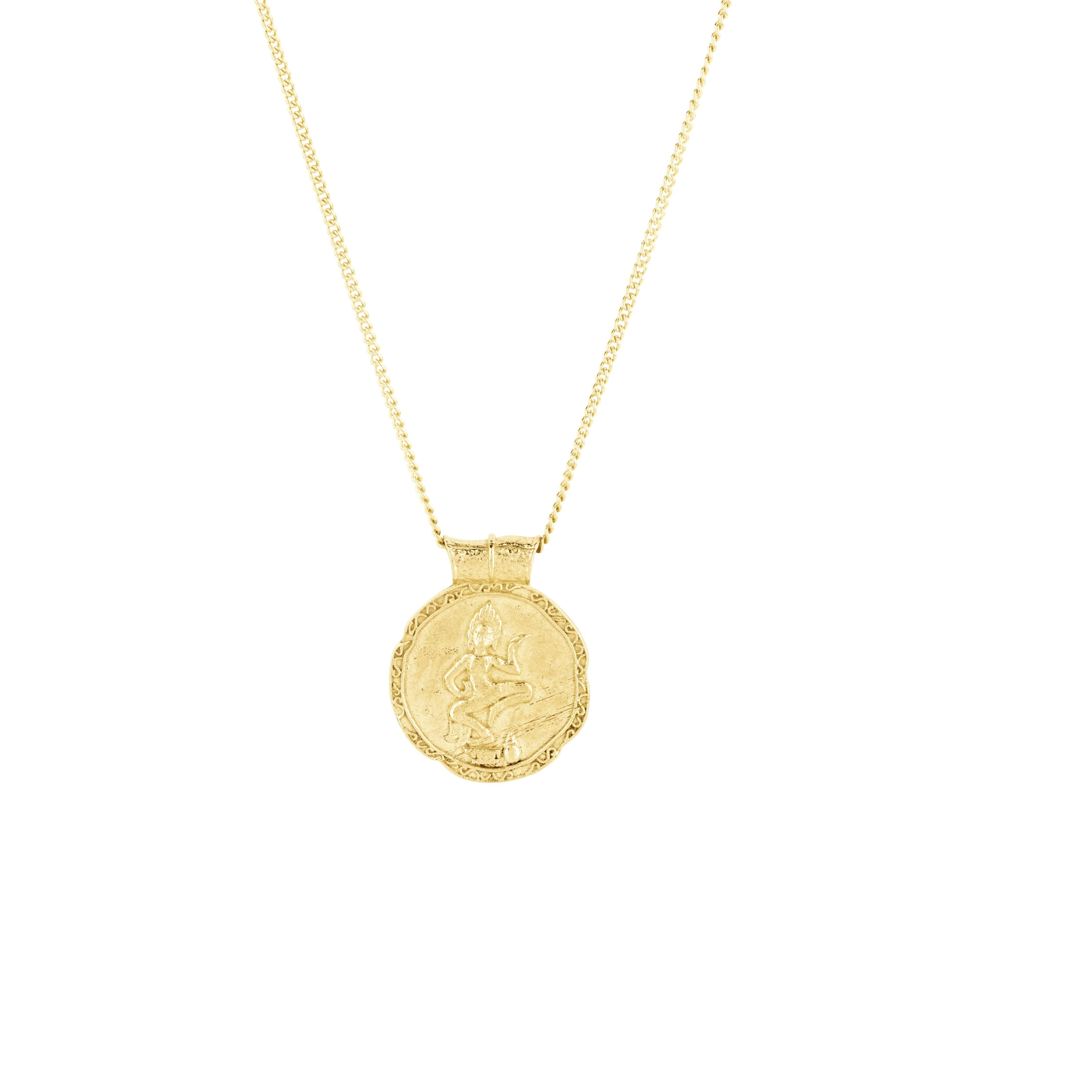 Forever Young gold vermeil coin necklace on a white background
