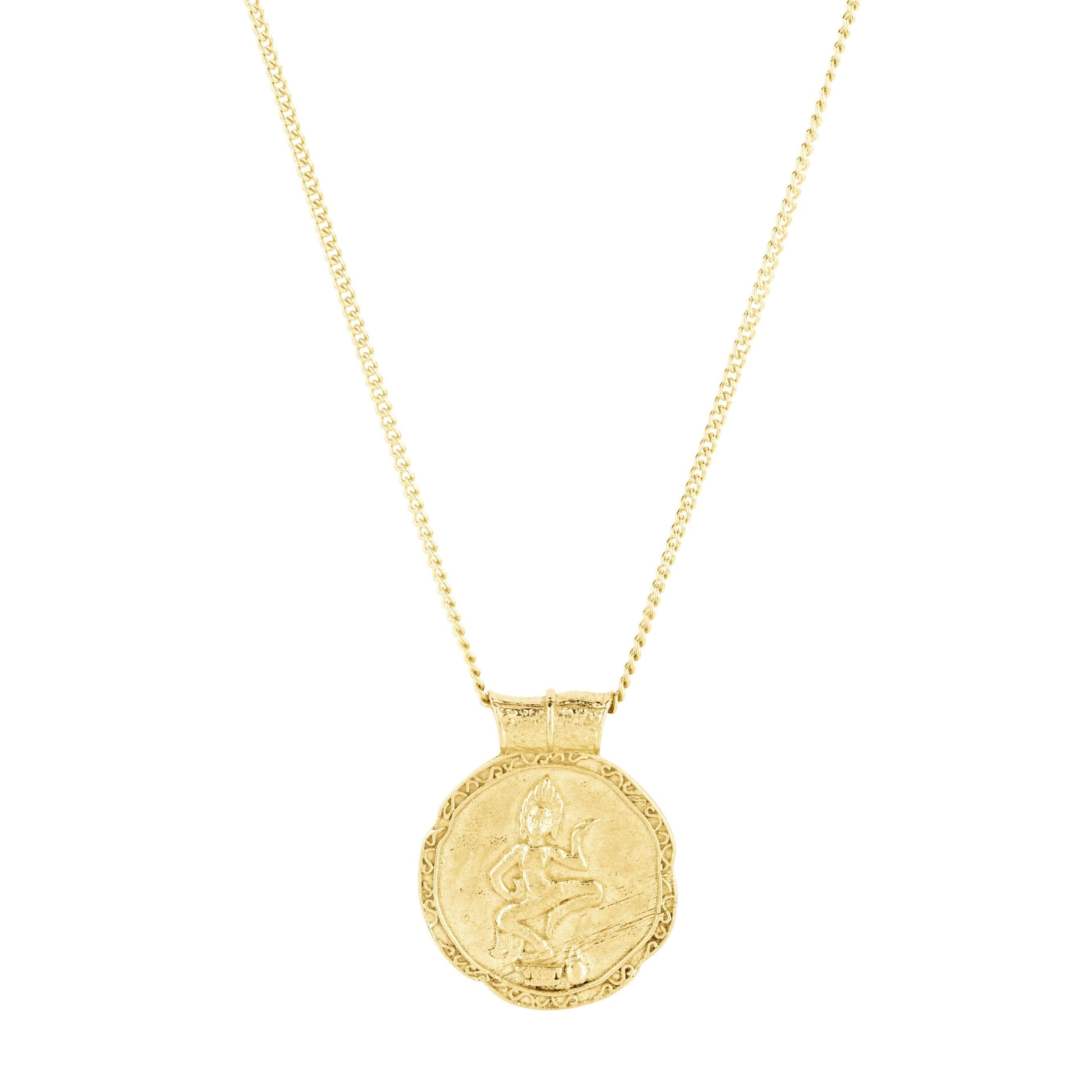 Forever Young gold vermeil coin necklace on a white background