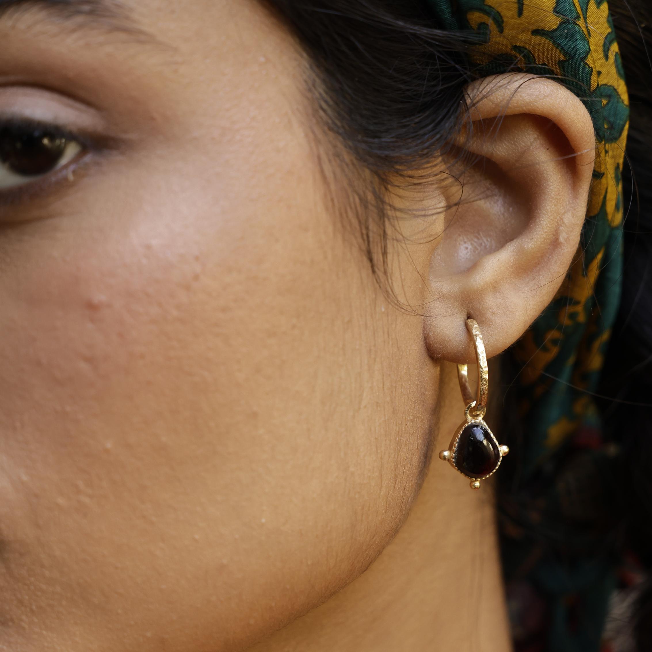 Grounding Red Garnet Soul Stone Hoop on model