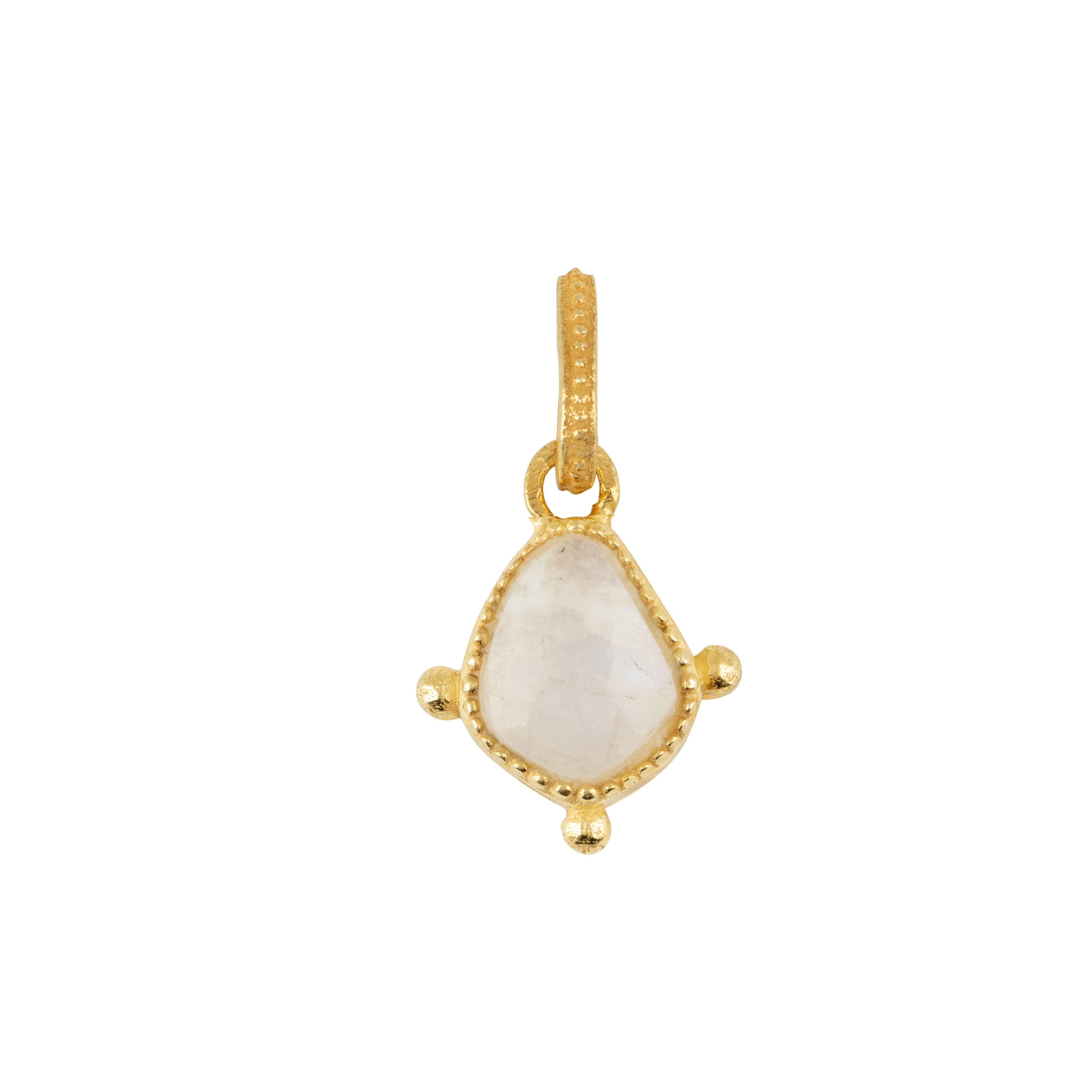 Gold pendant with a moonstone on a white background
