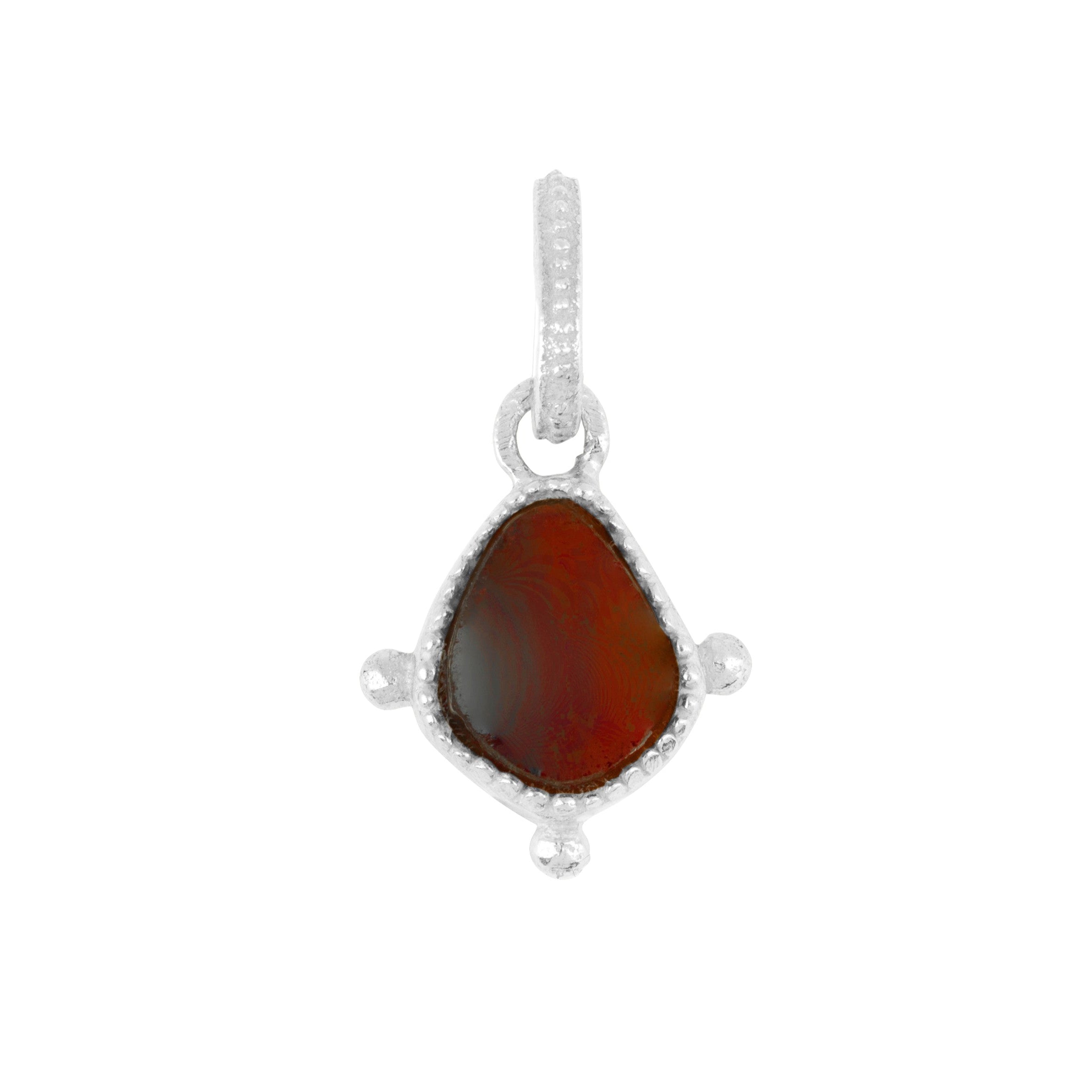 Red garnet charm pendant on white background