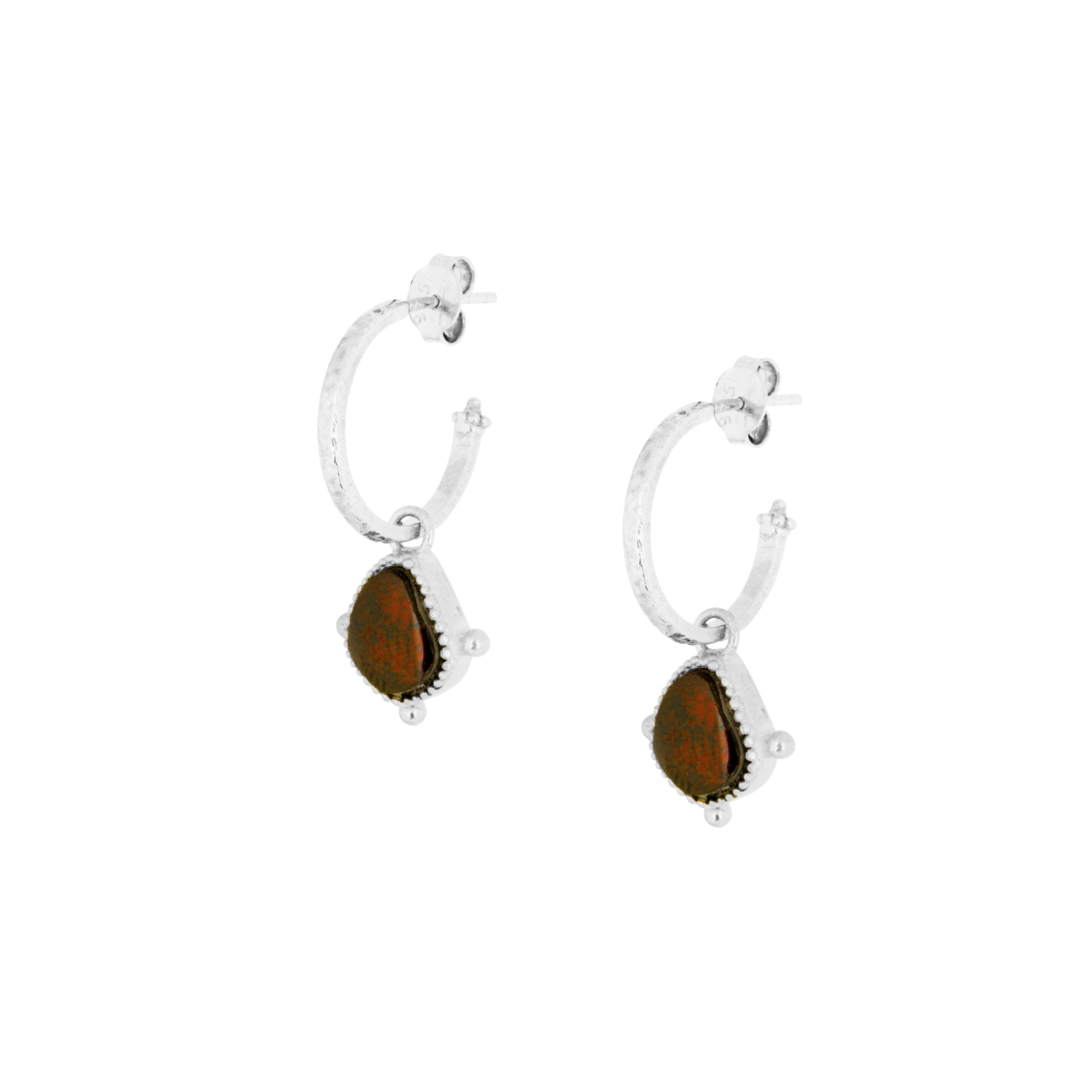Red Garnet Gemtstone Silver Hoops on white background