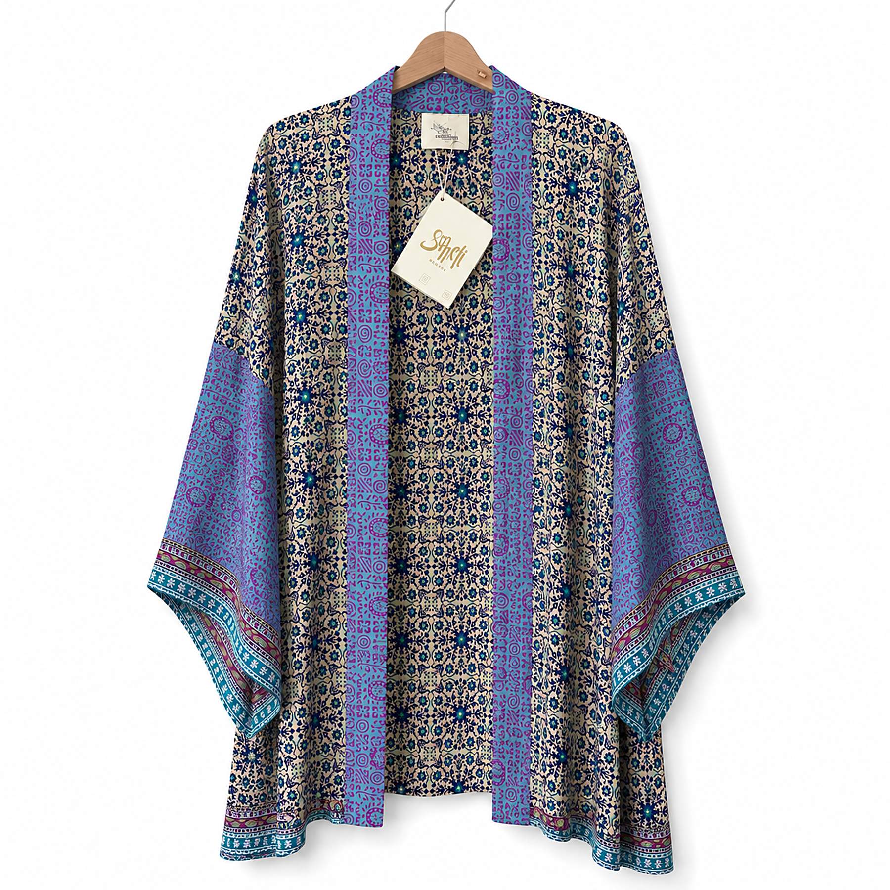 Indigo Trellis short sari kimono