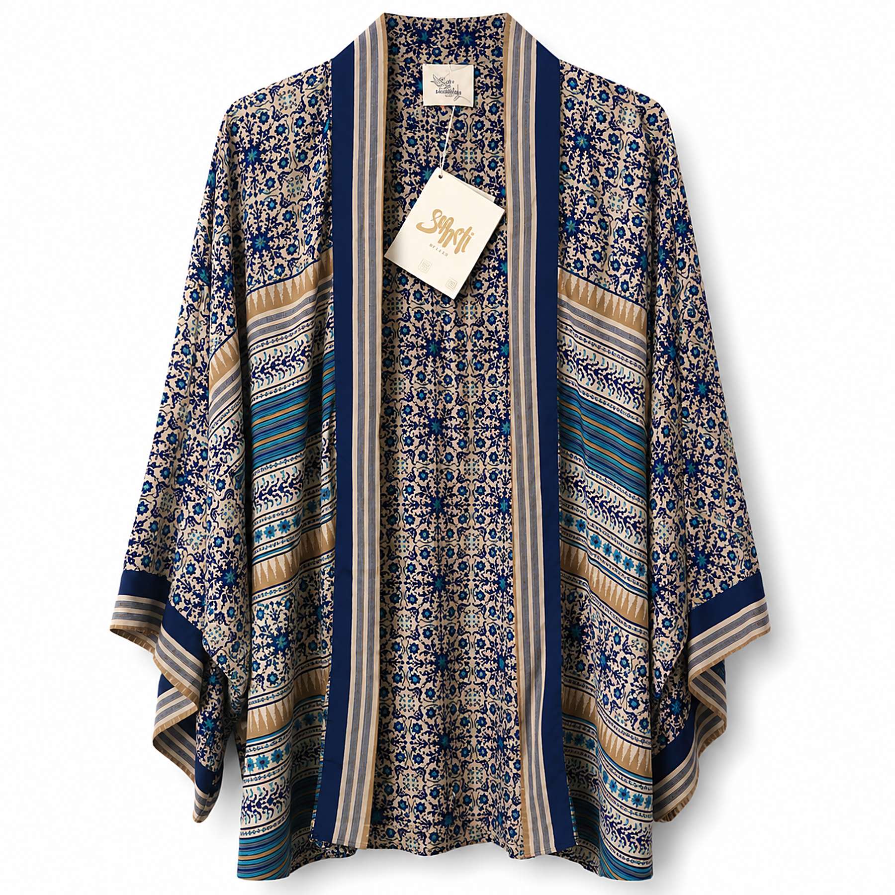 Navy Bloom short sari kimono