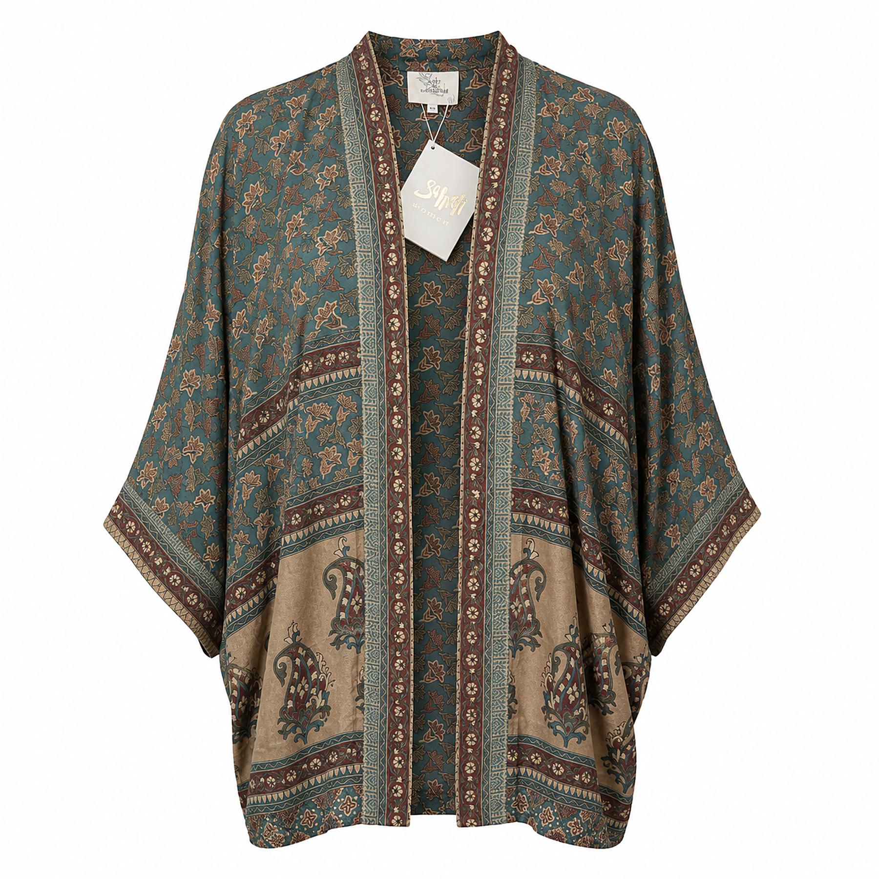 Rust Blossom short sari kimono