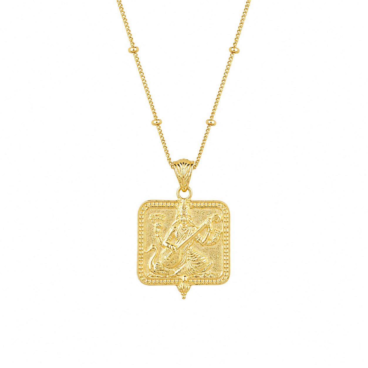 Gold vermeil Saraswati pendant necklace on a satellite chain