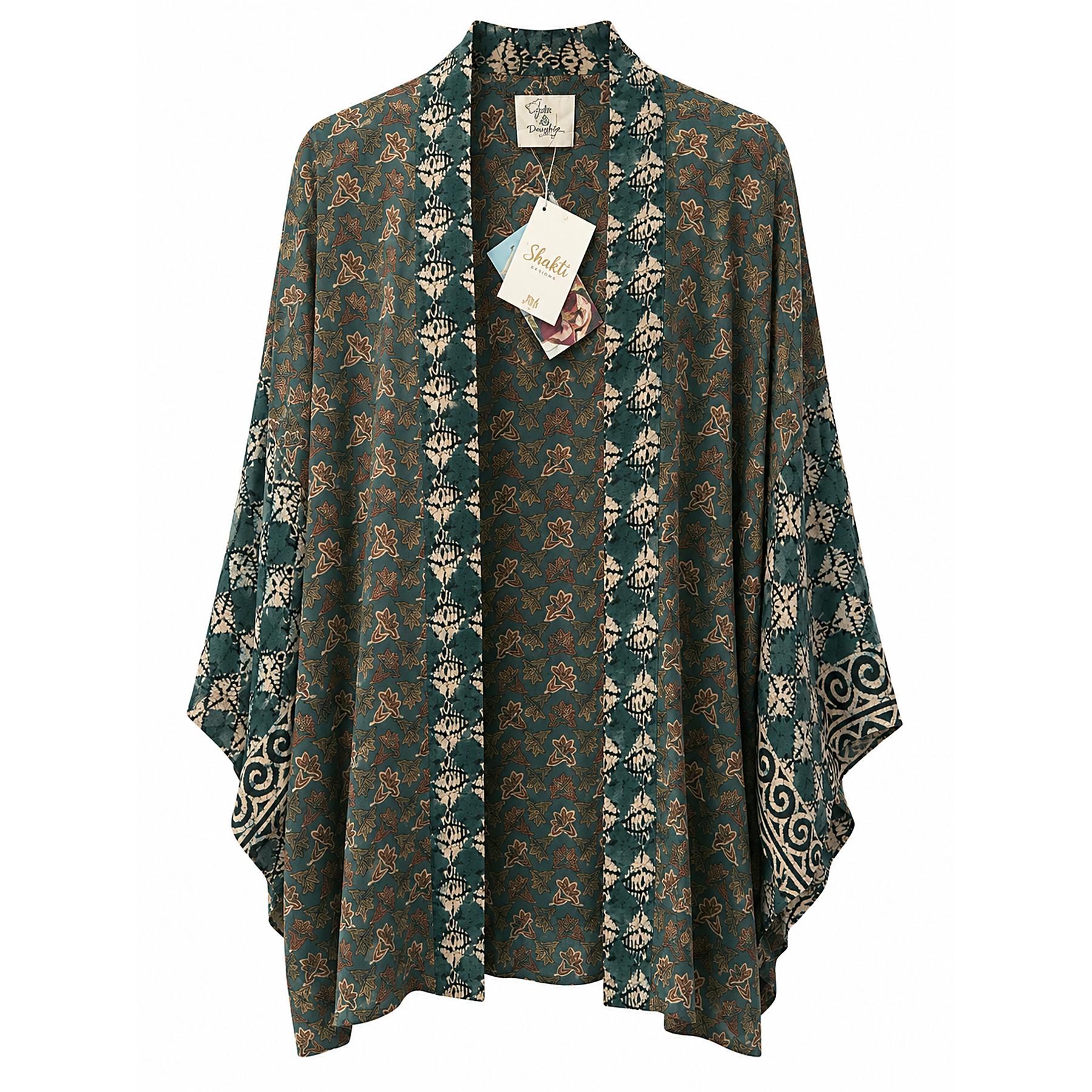 Teal Vine short sari kimono