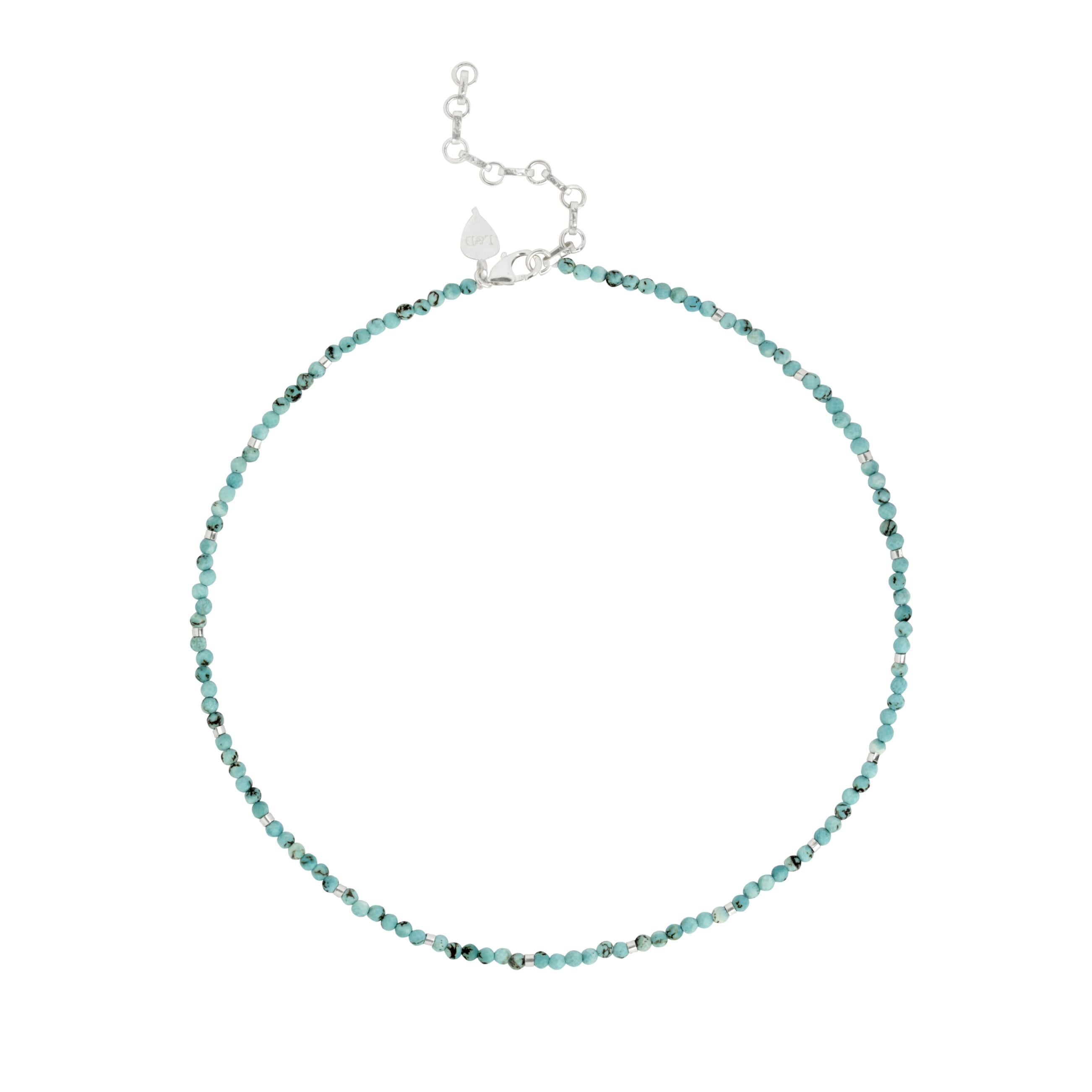 Turquoise beaded choker necklace with silver clasp