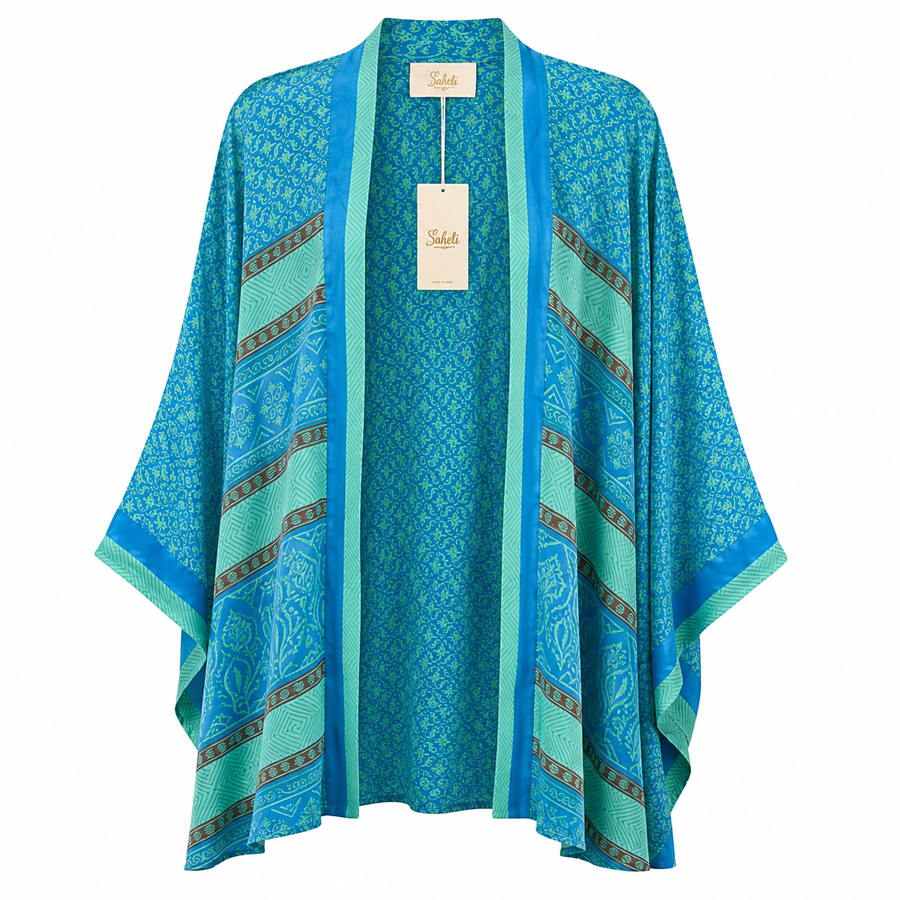 Turquoise Garden short sari kimono