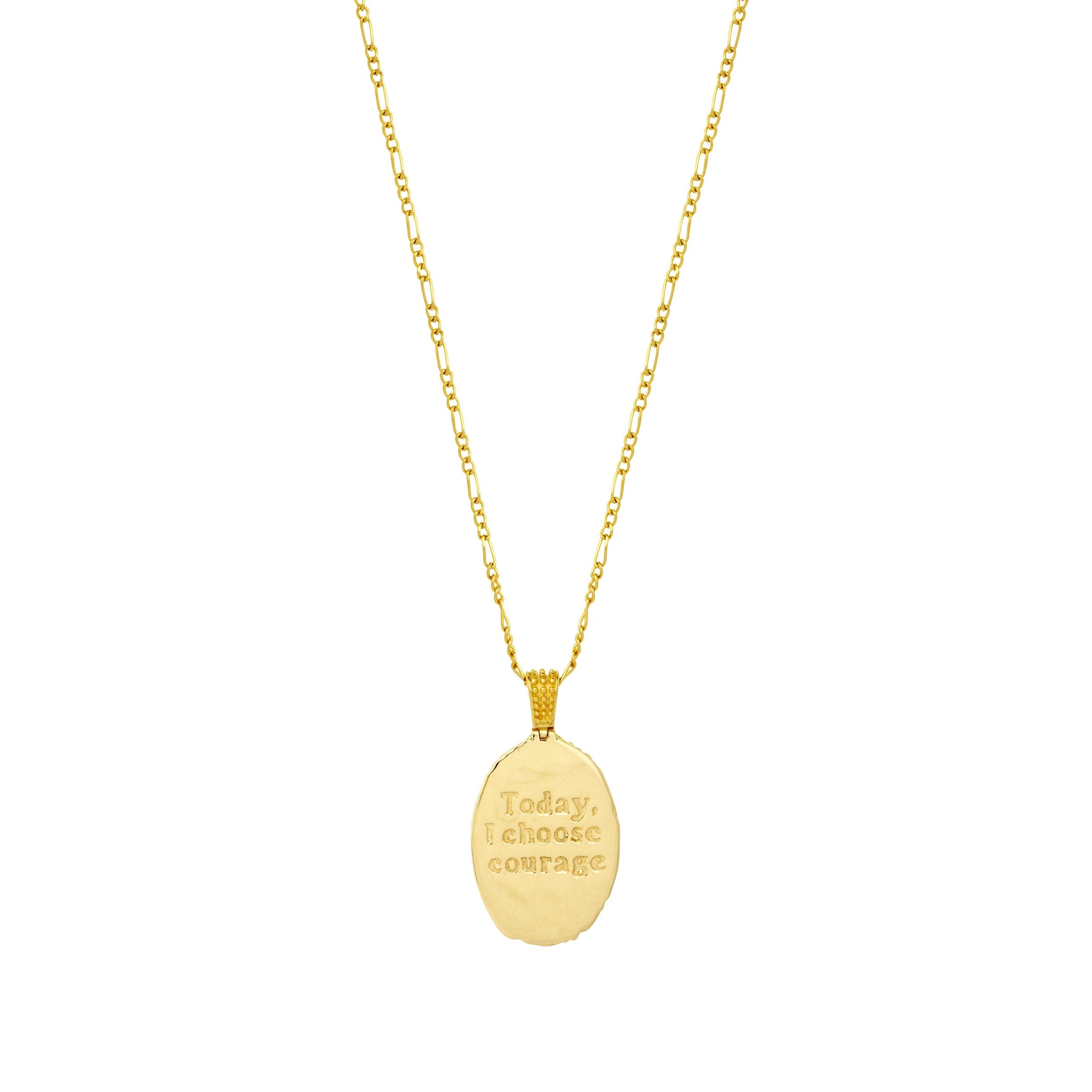 Engraved Oval Hindu Goddess Durga pendant with the words Today I Choose Courage