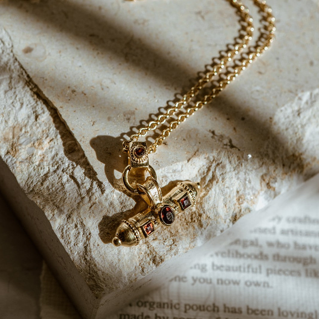Nivara Amulet protective garnet talisman necklace inspired by Himalayan amulets