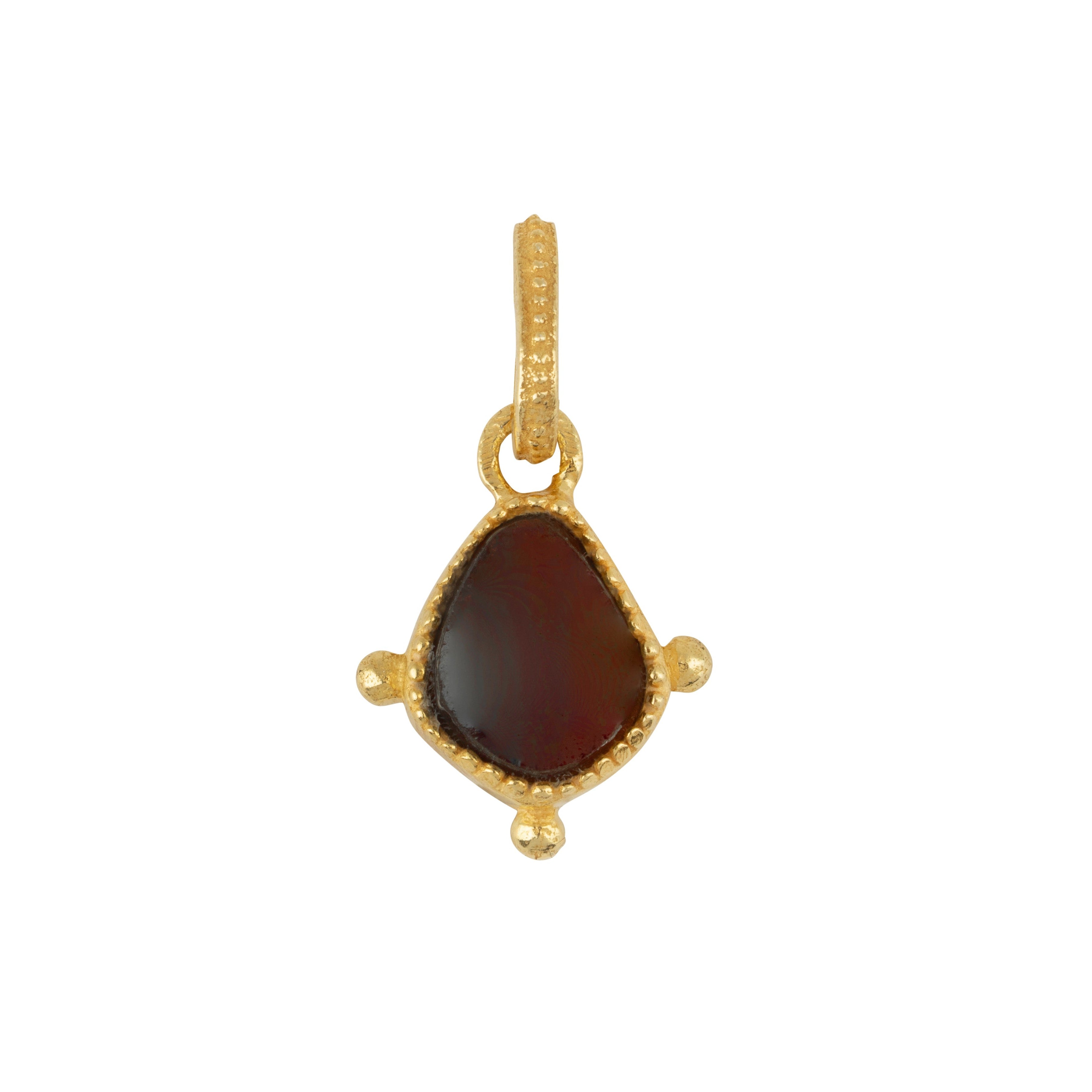 Red garnet gold vermeil charm on white background