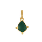Gold pendant with a green stone on a white background