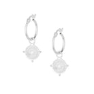 Dainty silver Athena Shield Hoops on white background by Loft & Daughter