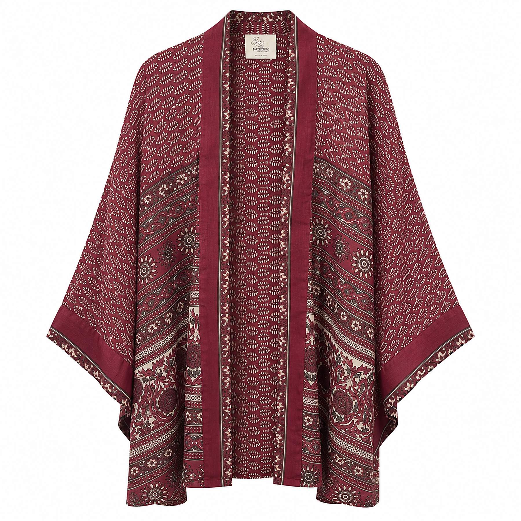 Burgundy Vine short sari kimono