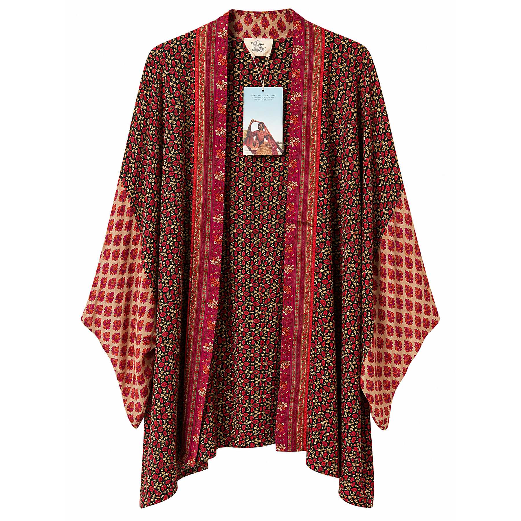 Crimson Leaf short sari kimono