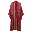 One-of-a-kind maxi kimono in deep red and olive floral medallion silk, by Loft & Daughter