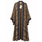 One-of-a-kind maxi kimono in brown and navy ornate paisley silk, by Loft & Daughter