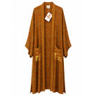 One-of-a-kind maxi kimono in burnt orange and rust paisley silk with sage green accents, by Loft & Daughter