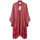 One-of-a-kind midi kimono in grey and red damask scroll silk, by Loft & Daughter