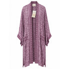 One-of-a-kind midi kimono in dusty mauve floral scroll silk with shimmer, by Loft & Daughter