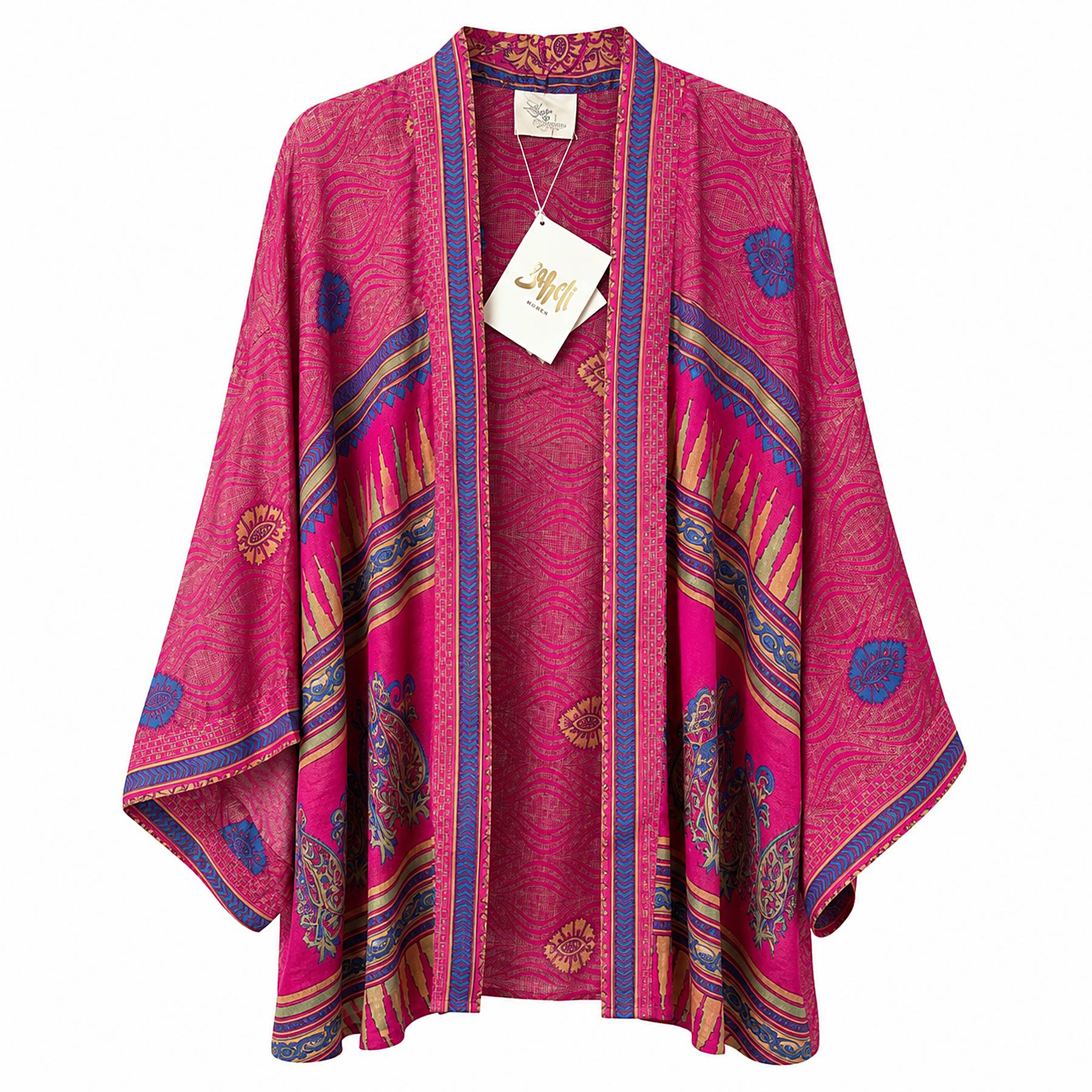 Fuchsia Wave short sari kimono