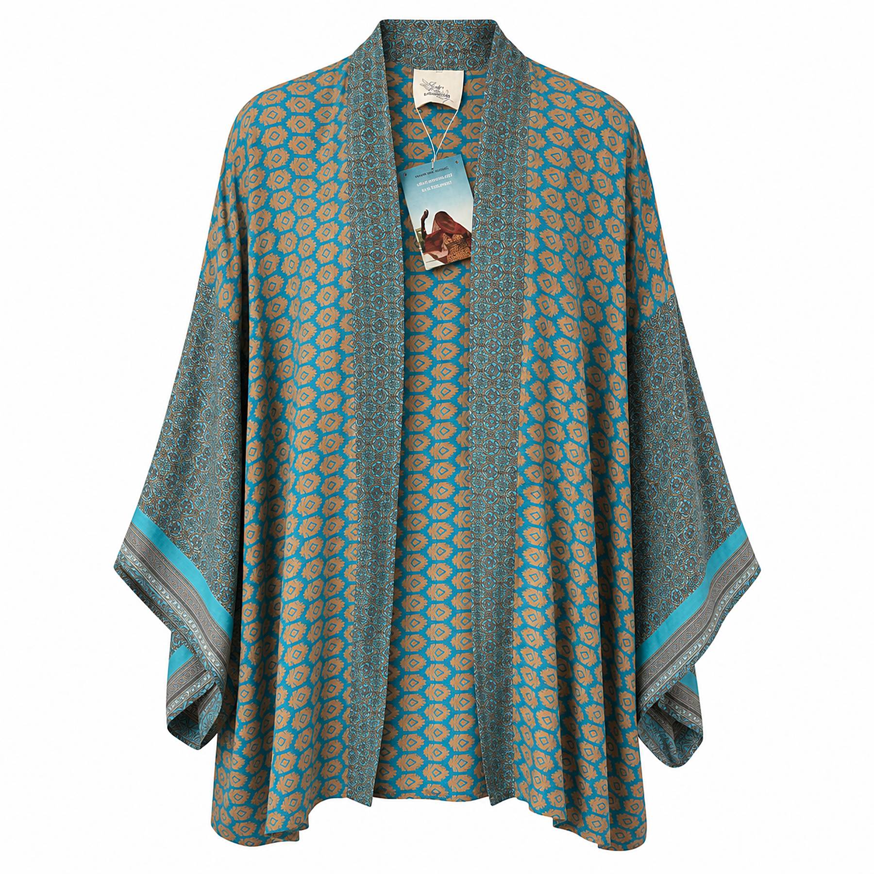 Teal Medallion short sari kimono