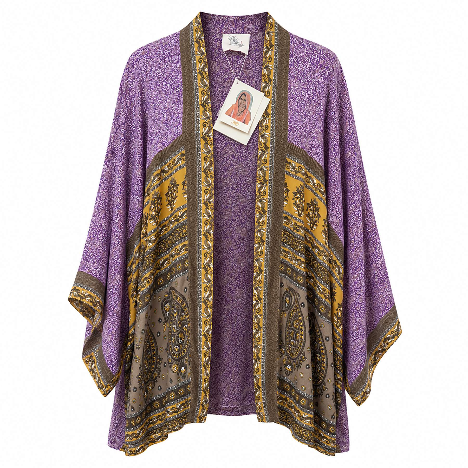 Violet Paisley short sari kimono