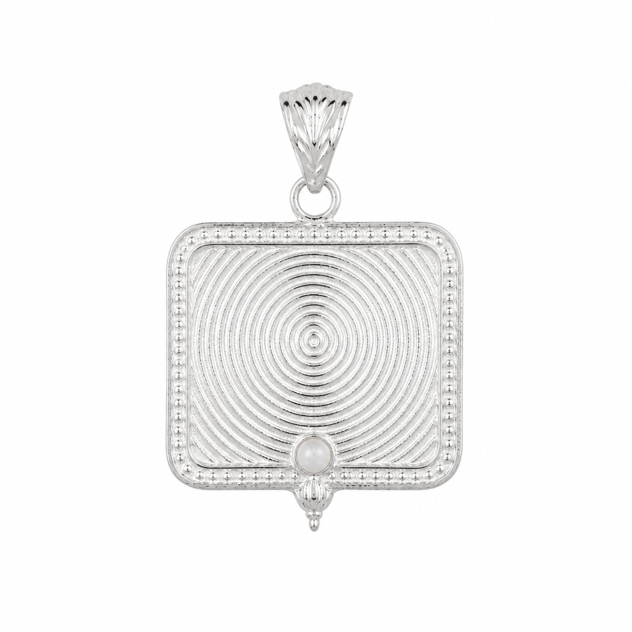 Silver Saraswati charm pendant, reverse spiral detail