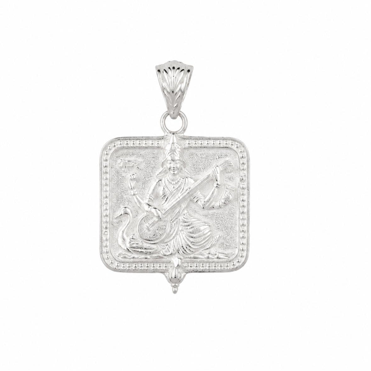 Silver Saraswati charm pendant, front detail