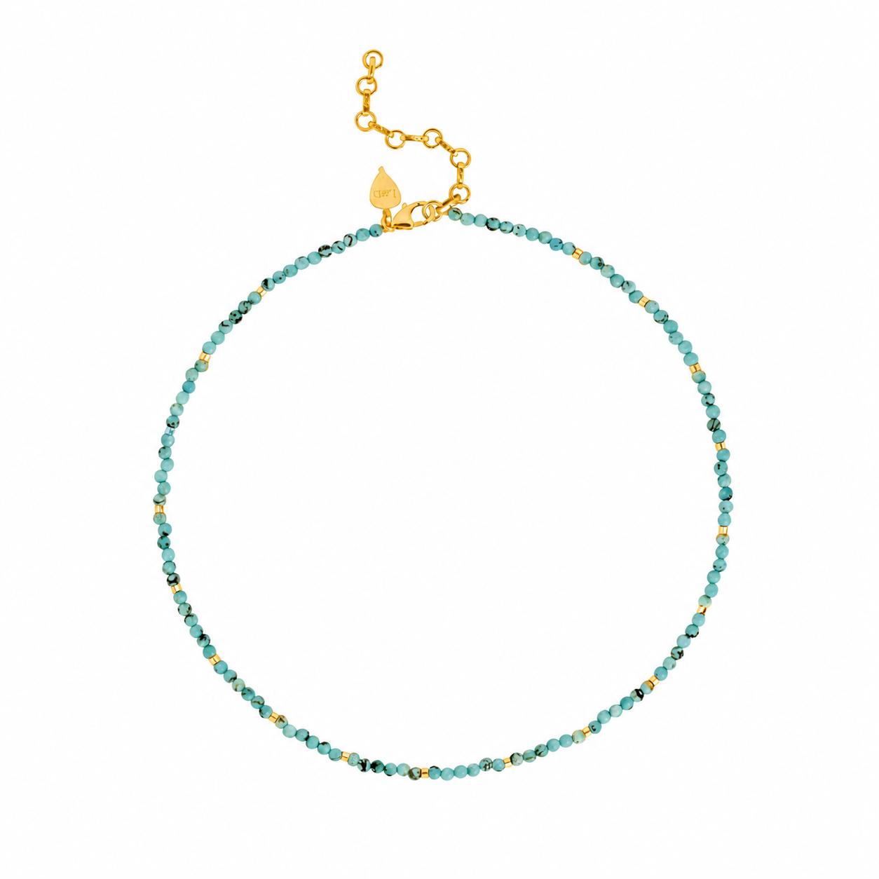 Turquoise beaded choker necklace with gold vermeil clasp