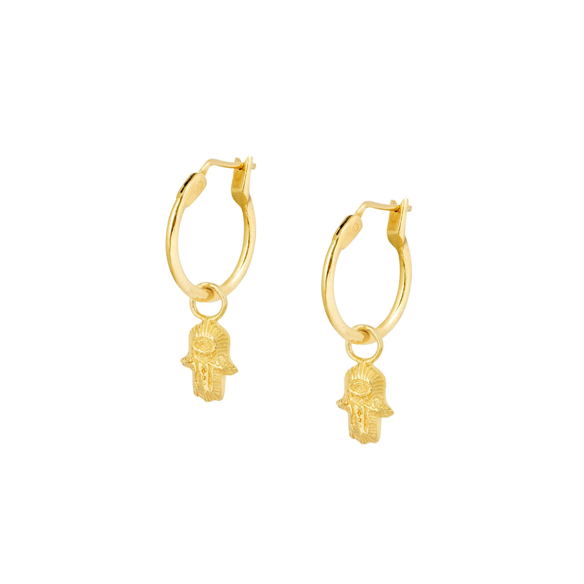 Tiny Hamsa Hoops Gold Vermeil