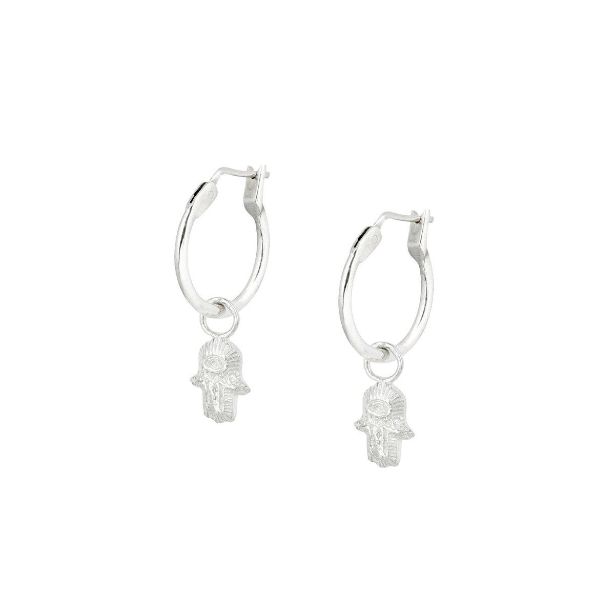 Tiny Hamsa Hoops Silver
